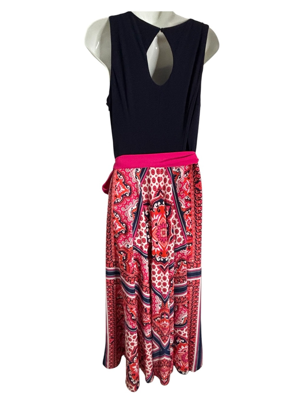 Sleeveless Navy Top with Pink Paisley Maxi Skirt Eliza J. Sz 14 - Picture 2 of 7